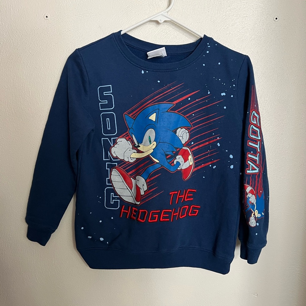 SONIC THE HEDGEHOG Classic‎ Embroidered Graphic Crewneck Blue Red Boy's Size XL